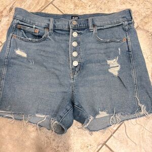 Gap Jean Shorts Size 29 High Rise Button Fly Cut Off Distressed Stretch Denim